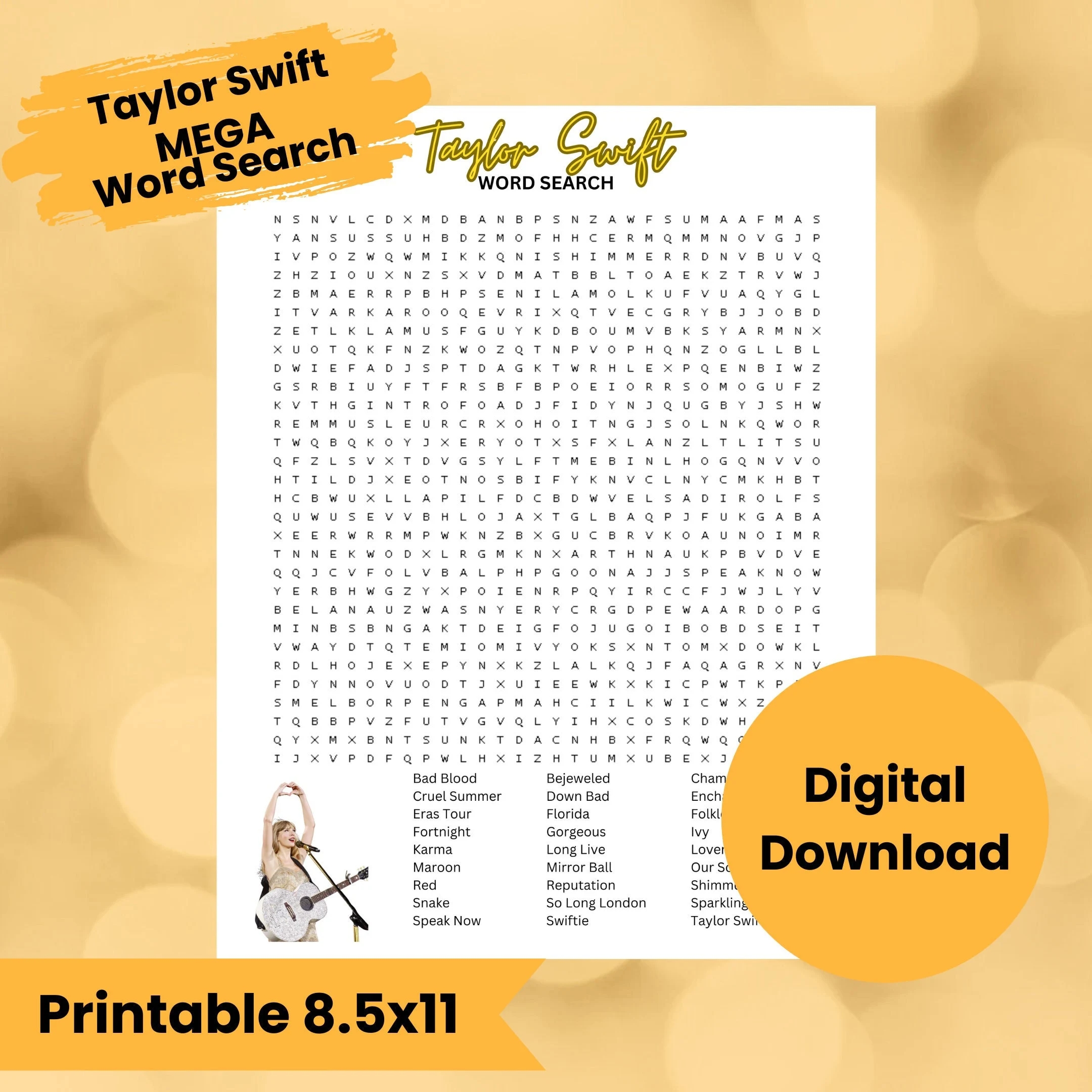 Taylor Swift Word Search Activity Page I Taylor Activity Page I Birthday Activity I Kids Maze I Party Favor I Digital Download I Printable Etsy