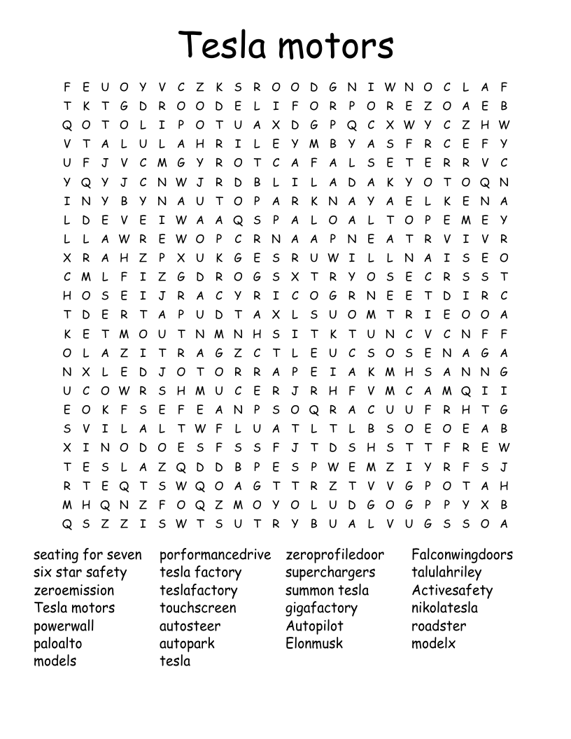 Car Model Word Search