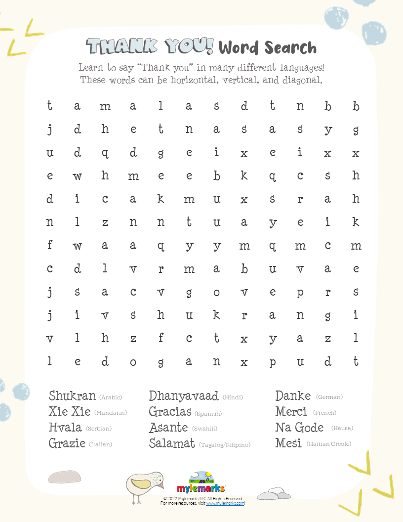 Thank You Word Search from The Gratitude Journal For Kids 