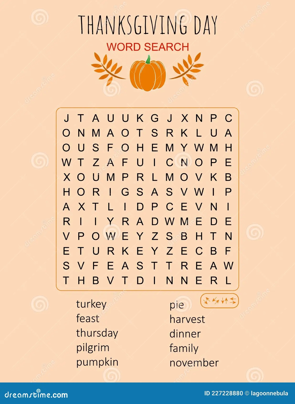 Thanksgiving Day Word Search Puzzle Logic Game For Learning English Words Holiday Festive Crossword Stock Vector Illustration Of Kindergarten November 227228880