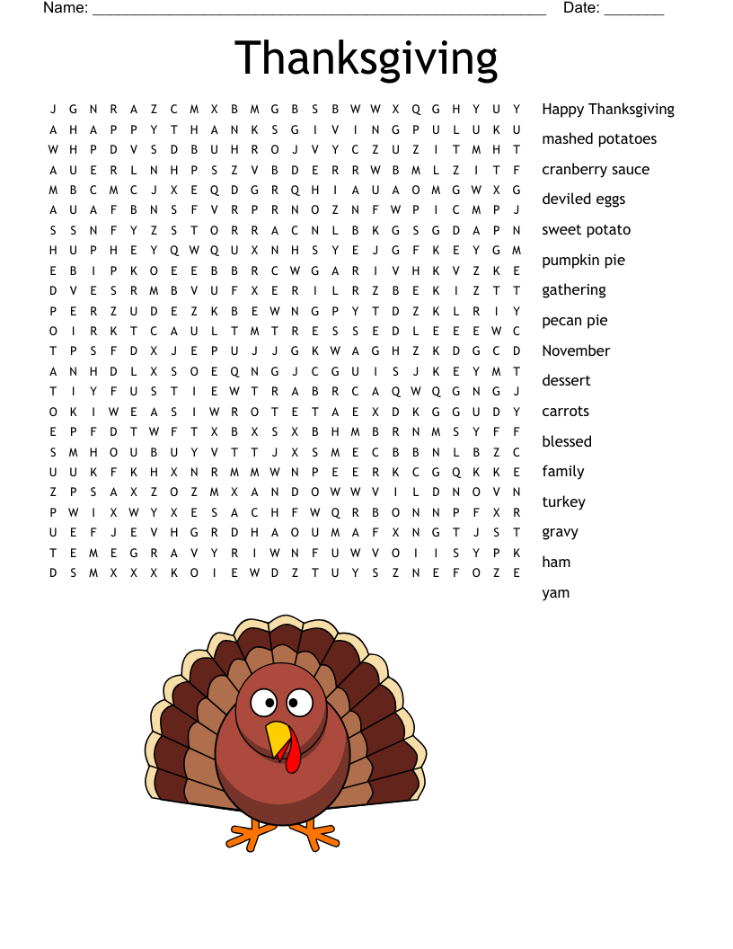 Thanksgiving Foods Word Search WordMint