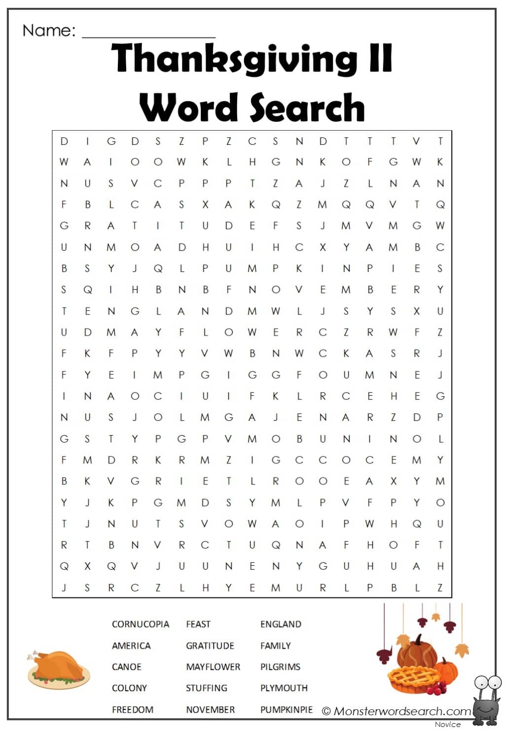 Thanksgiving Word Search Printable