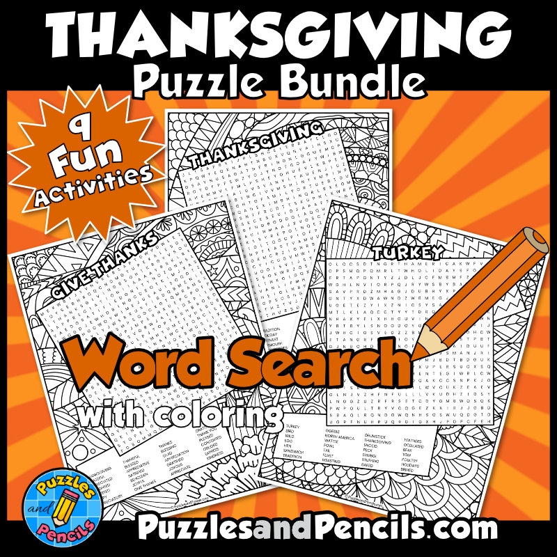 Thanksgiving Word Search Activity Page BUNDLE 9 Thanksgiving Activities Made By Teachers