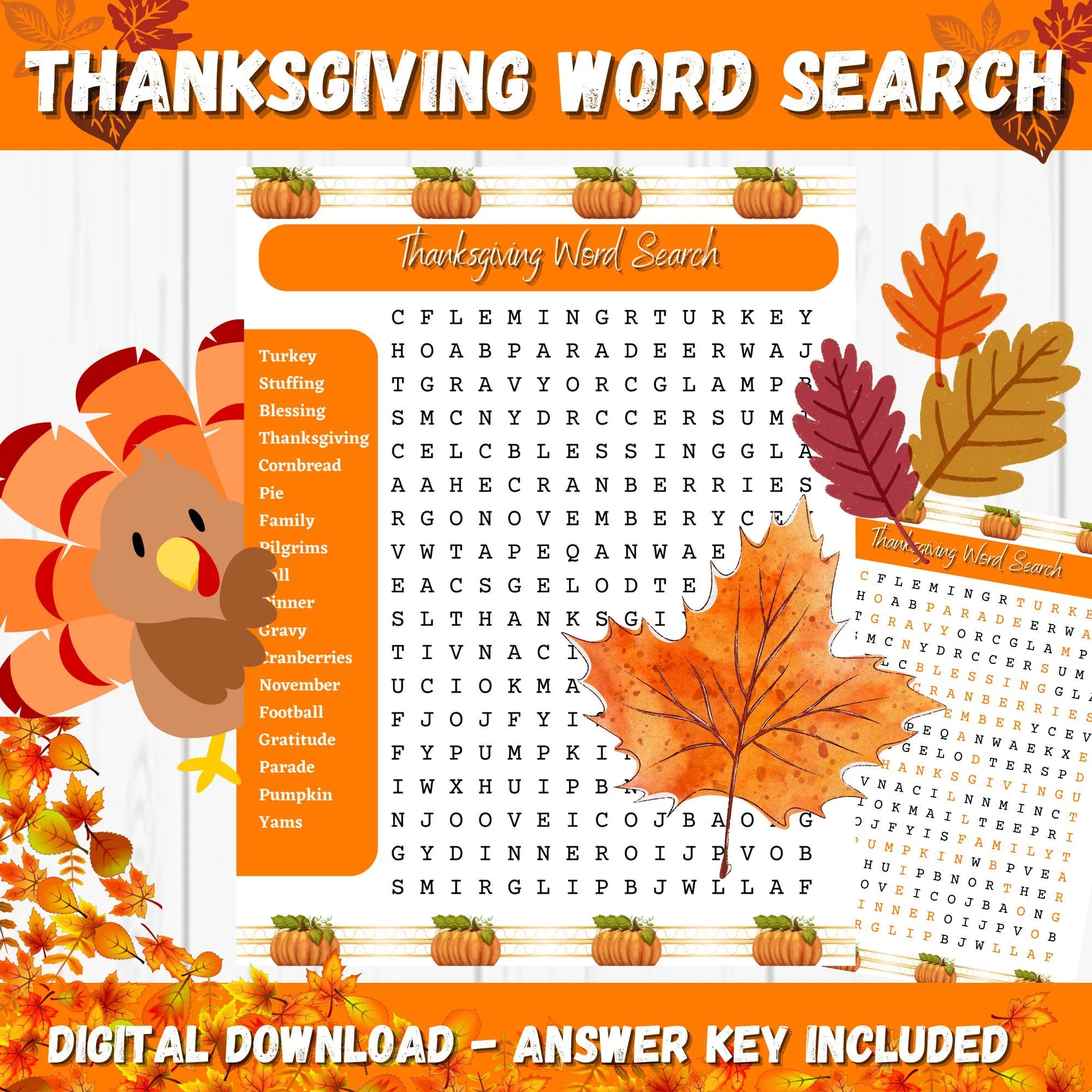 Thanksgiving Word Search Game Thanksgiving Activity For Kids Thanksgiving Printable Game Fall Word Puzzle Word Search For Adults