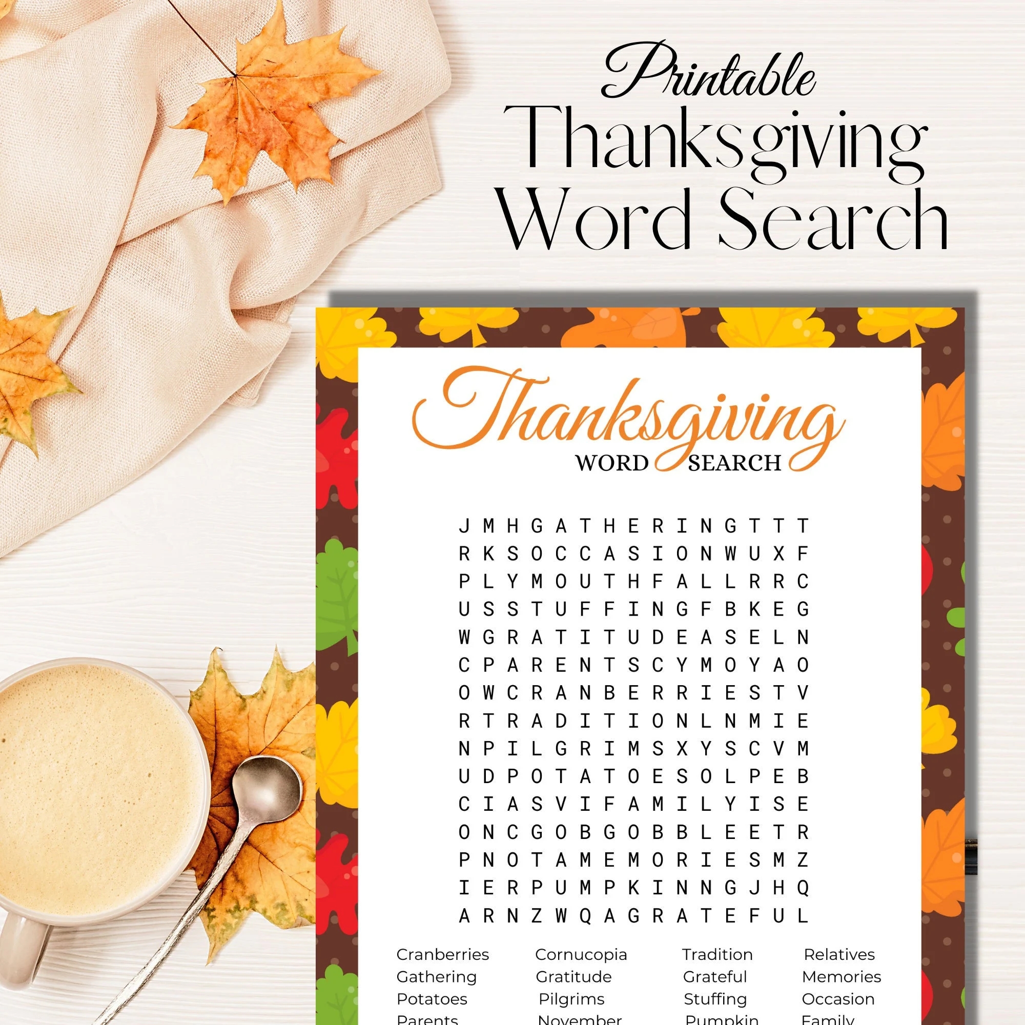 Thanksgiving Word Search Puzzle For Thanksgiving Party Games Etsy