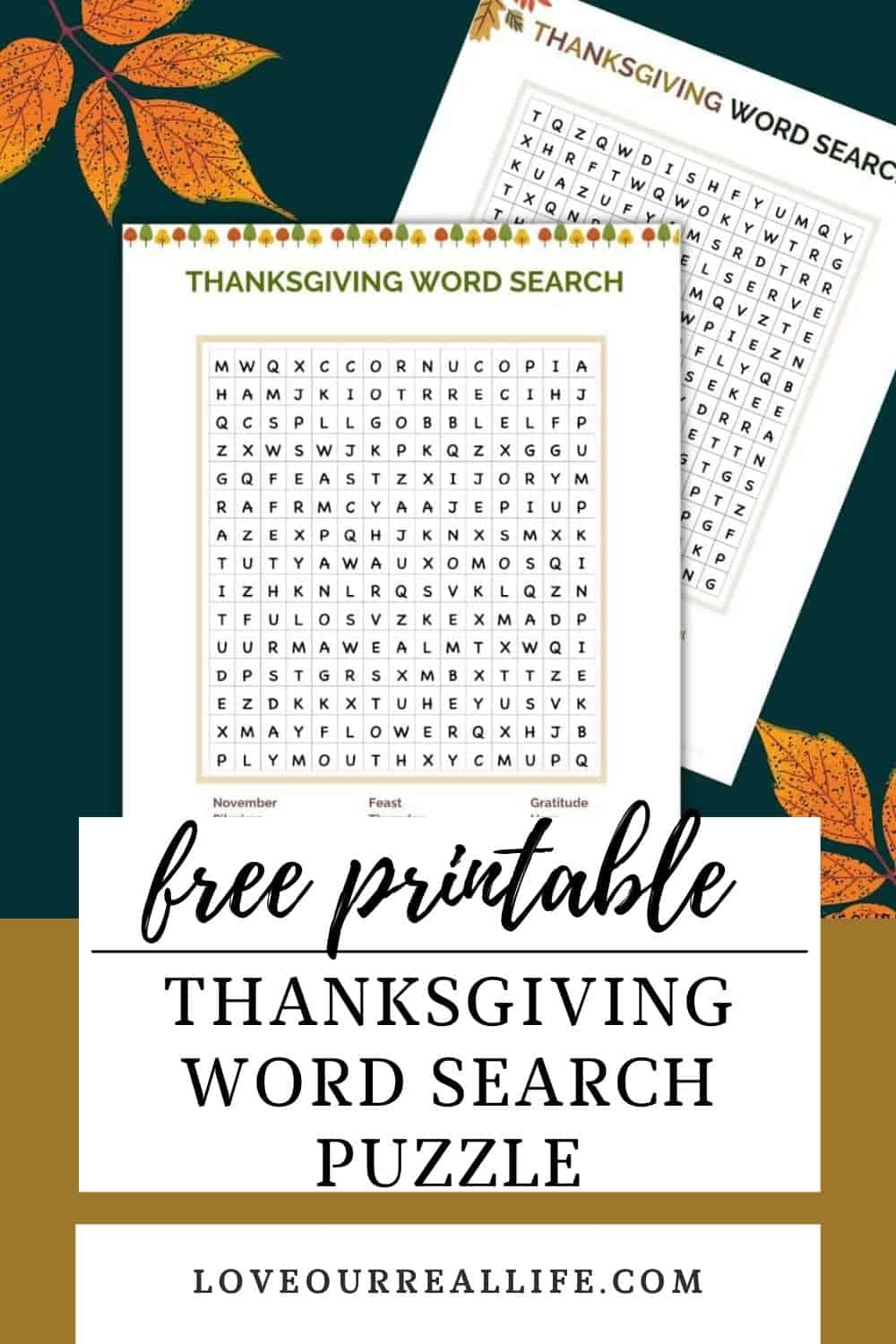 Thanksgiving Word Search Free Printable Pdf