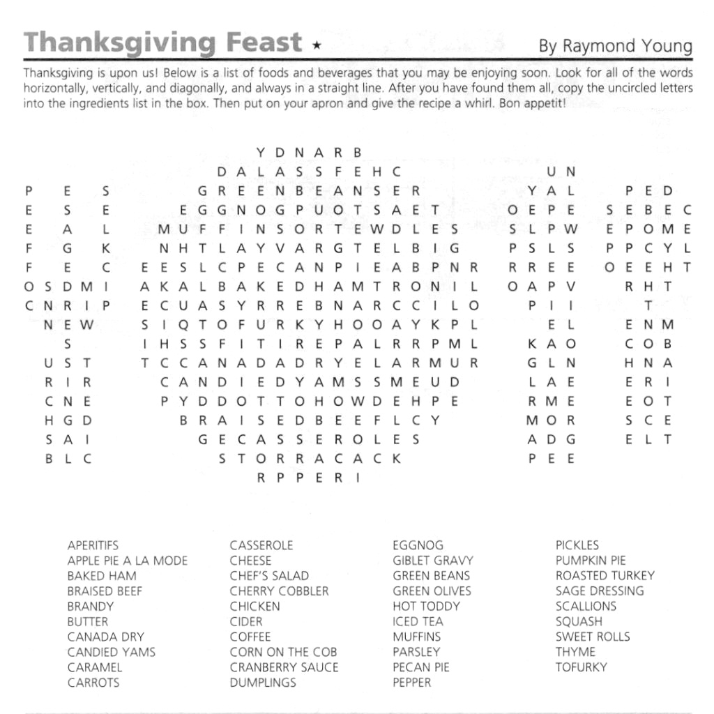 Thanksgiving Word Search Puzzle In GAMES October 2012