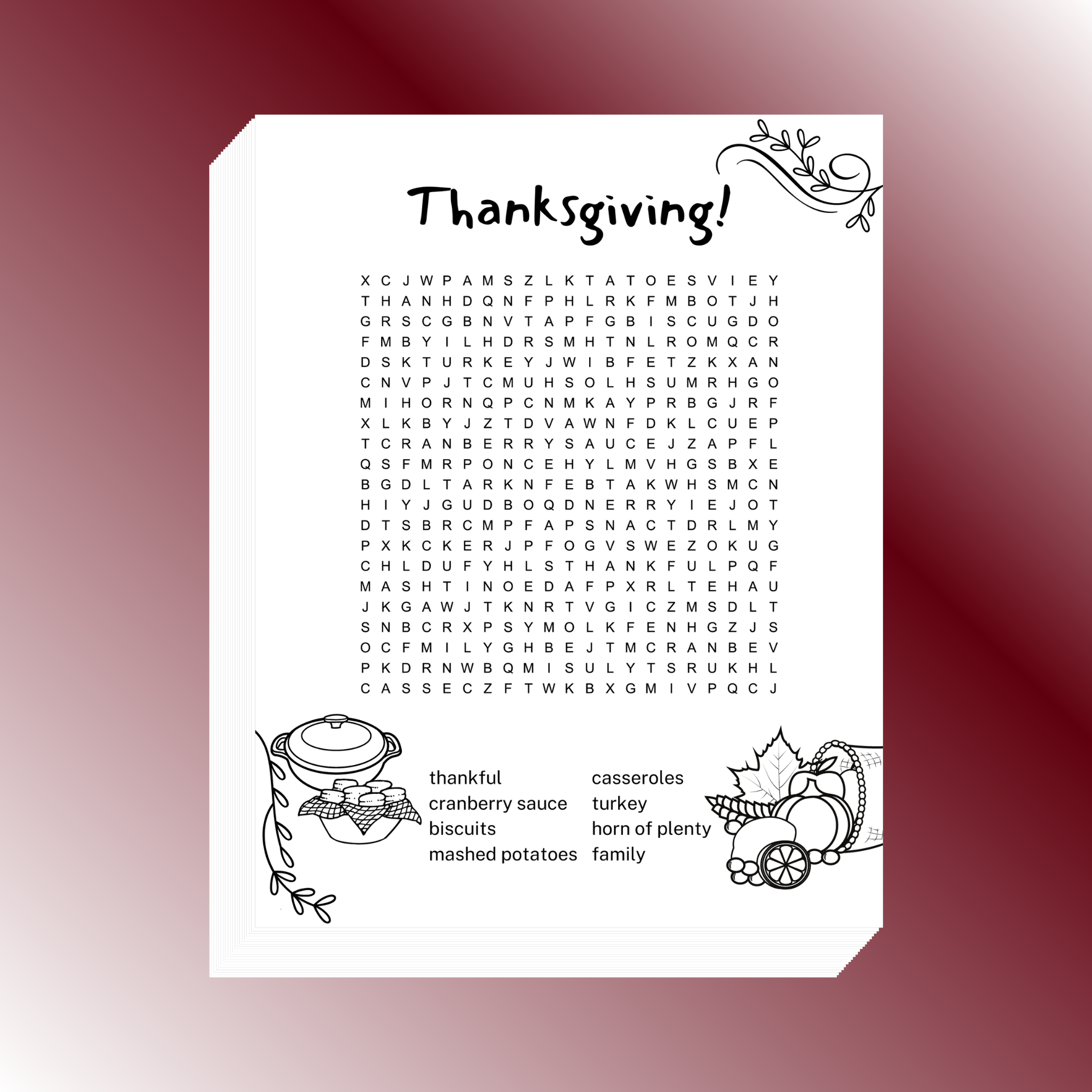 Thanksgiving Word Search Word Search Boss