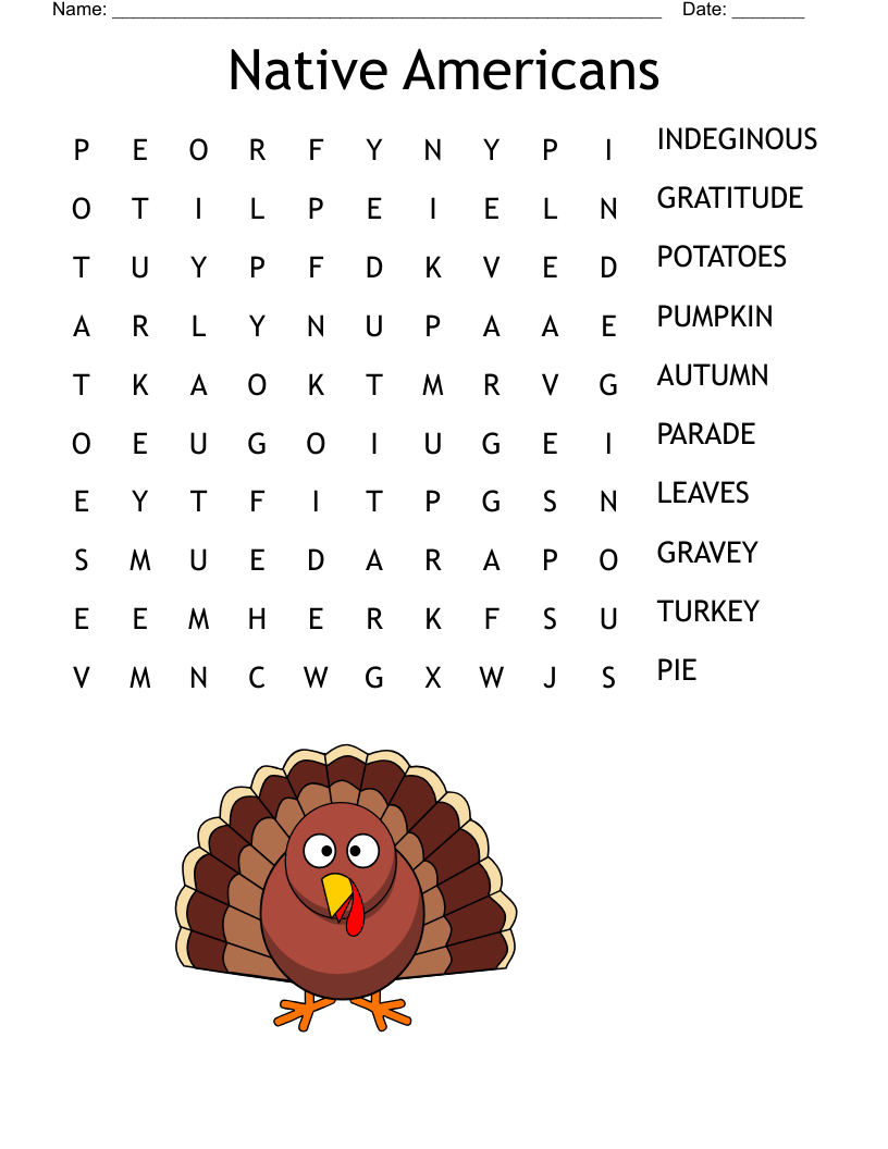 Word Search Printable Thanksgiving Easy
