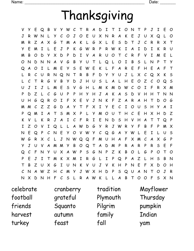 Thanksgiving Word Searches Free Printable