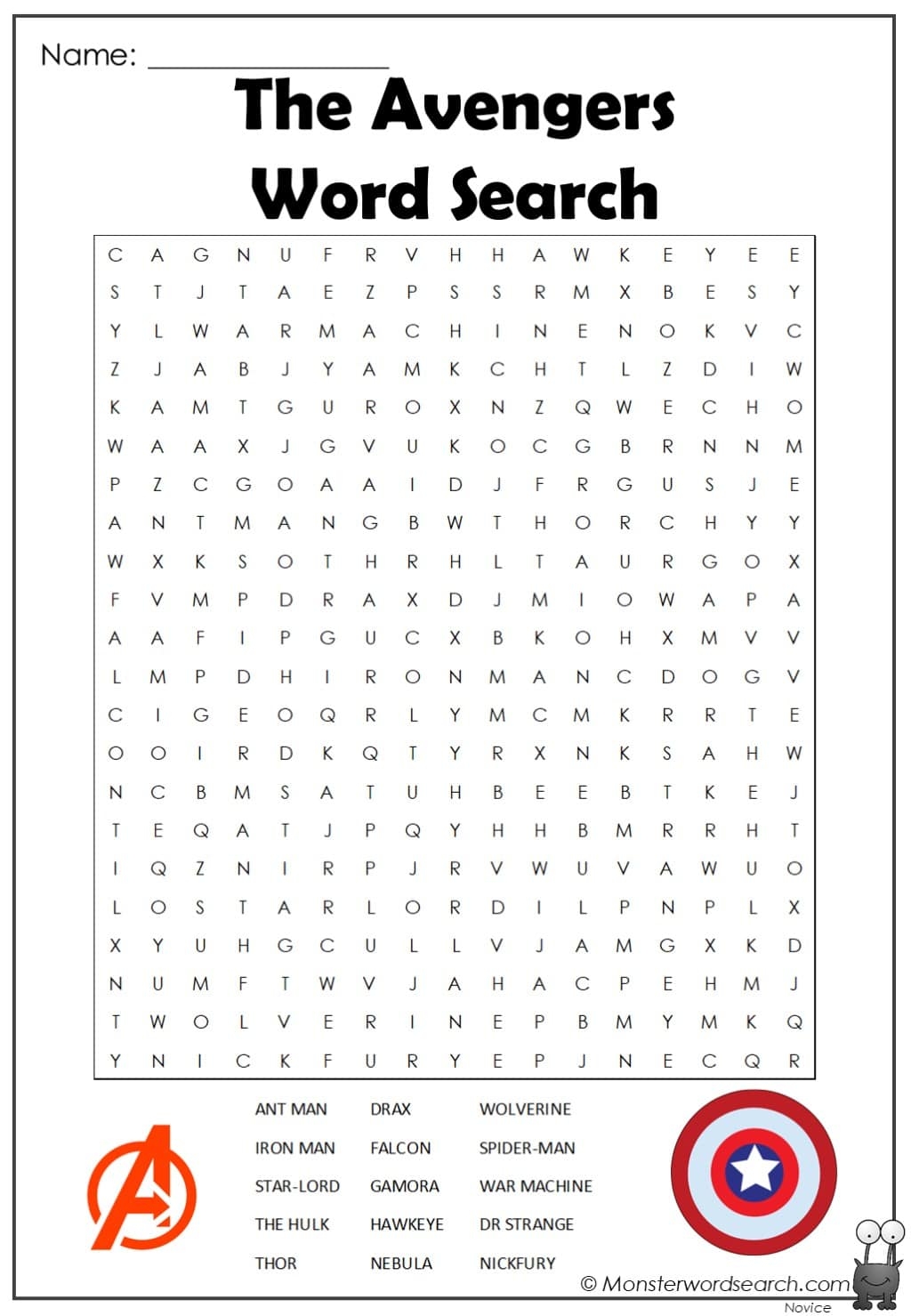 The Avengers Word Search Monster Word Search The Avengers Word Search Monster Word Search