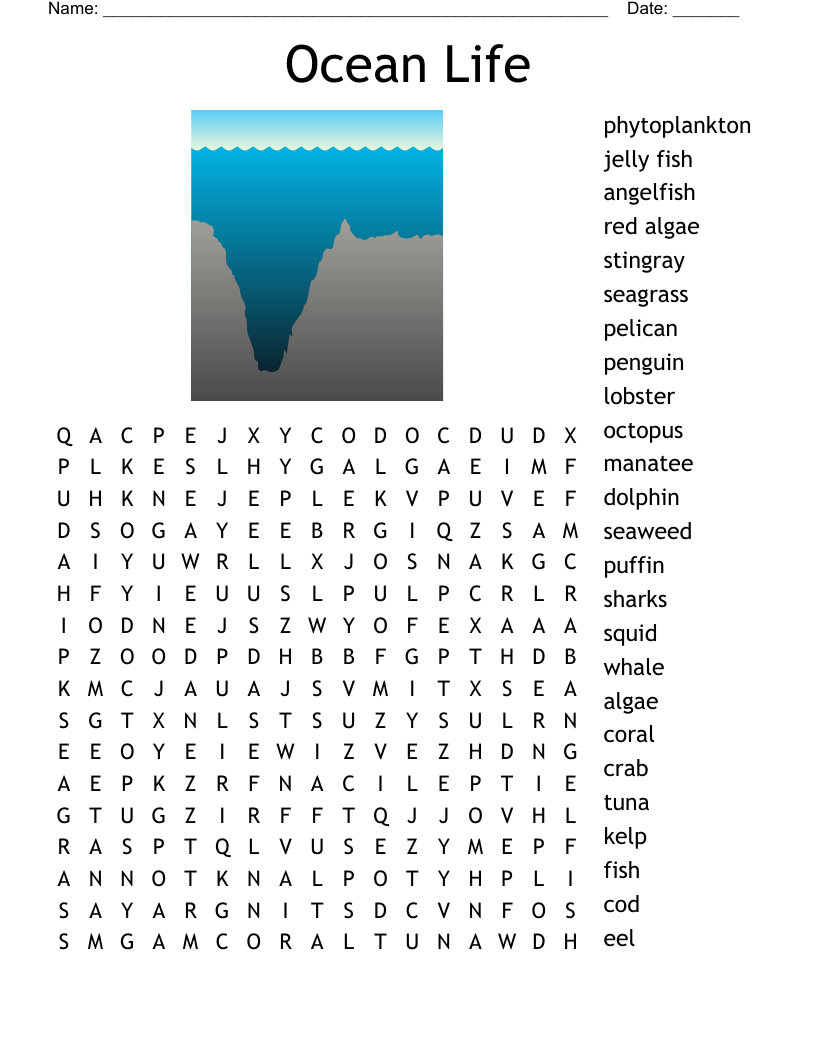 Beach Word Search Puzzle