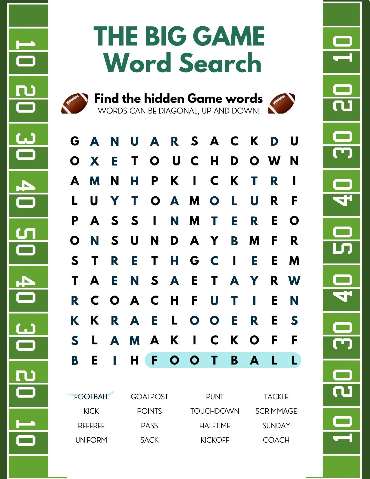 The Big Game Football Word Search Classroom Games Teacher Party Kids Etsy