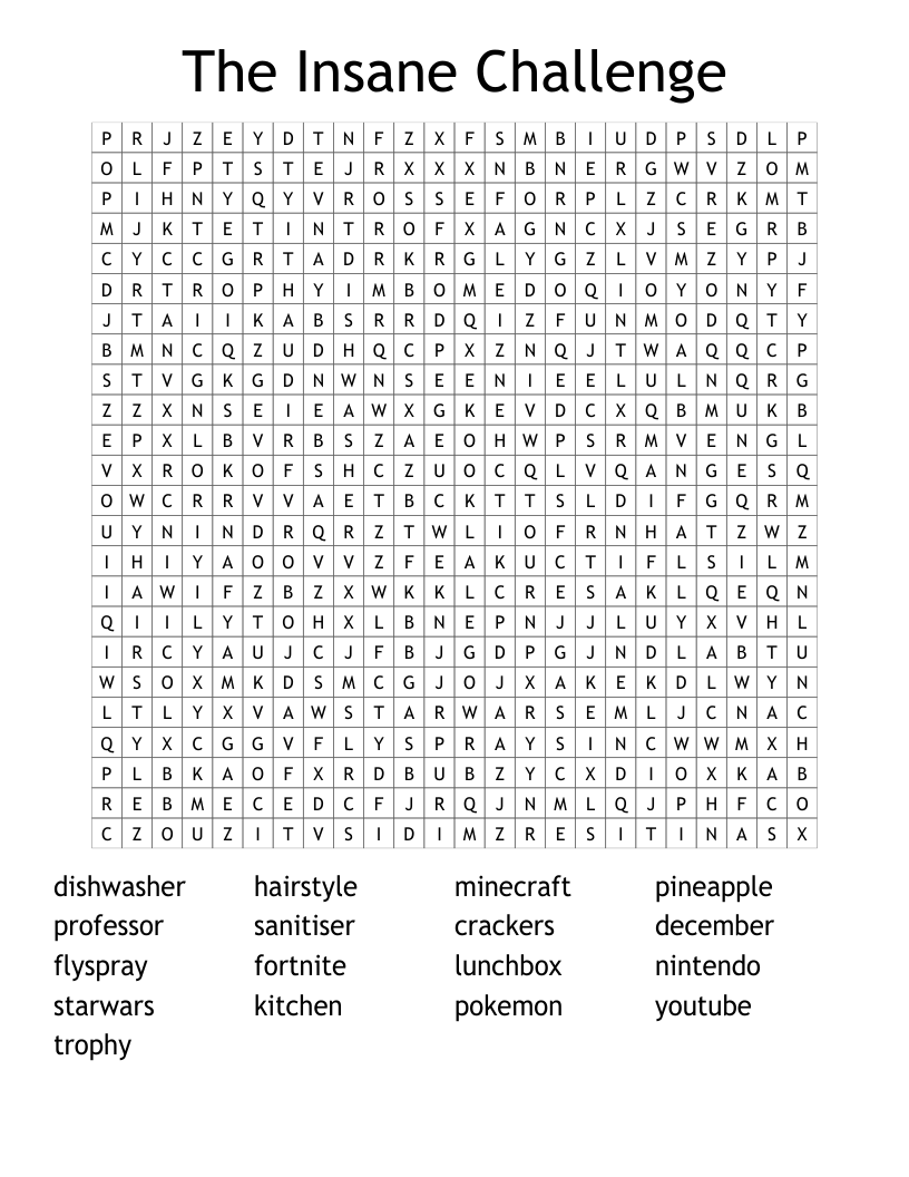 The Insane Challenge Word Search WordMint