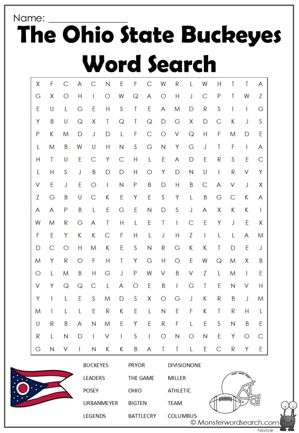 The Ohio State Buckeyes Word Search Monster Word Search