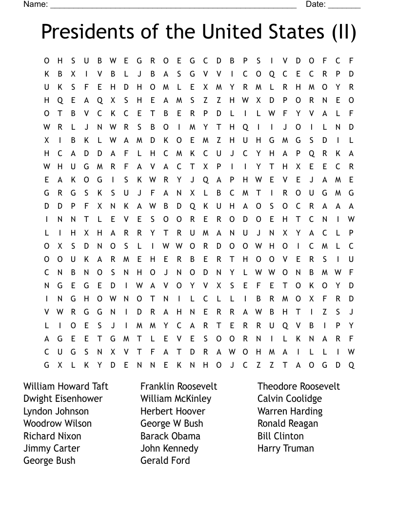 The Presidents Word Search WordMint