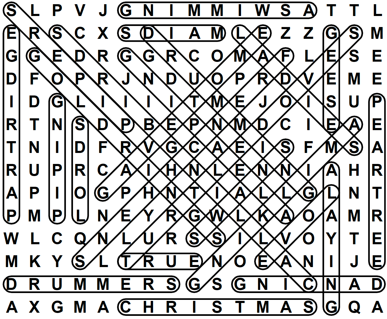 The Twelve Days Of Christmas solution Large Print Word Search Puzzle