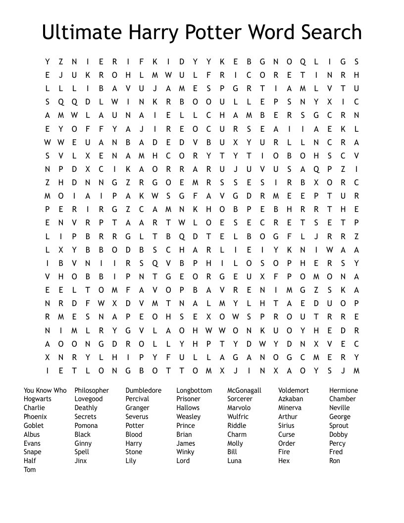 Ultimate Harry Potter Word Search WordMint Ultimate Harry Potter Word Search WordMint