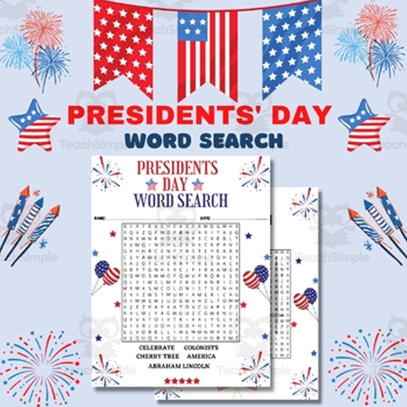 US Presidents Day Word Search Puzzle With Answer Key By Teach Simple