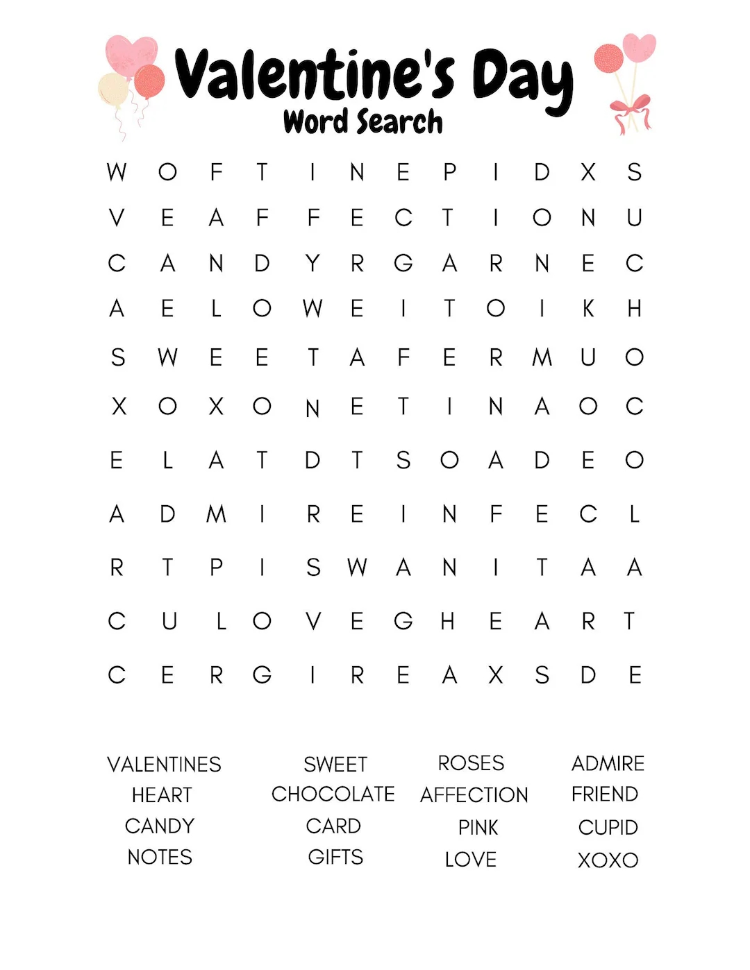 Valentine s Day Word Search Etsy Valentine s Day Word Search Etsy