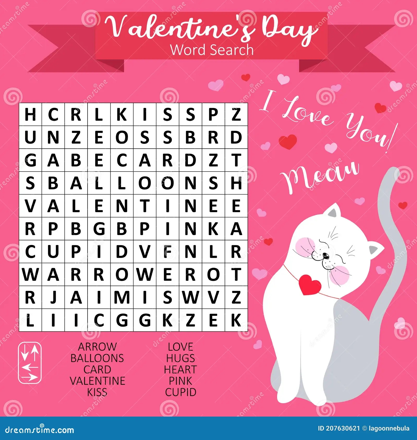 Valentine S Day Word Search Puzzle For Kids Educational Game For Learning English Printable Worksheet Stock Vector Illustration Of Crossword Cute 207630621