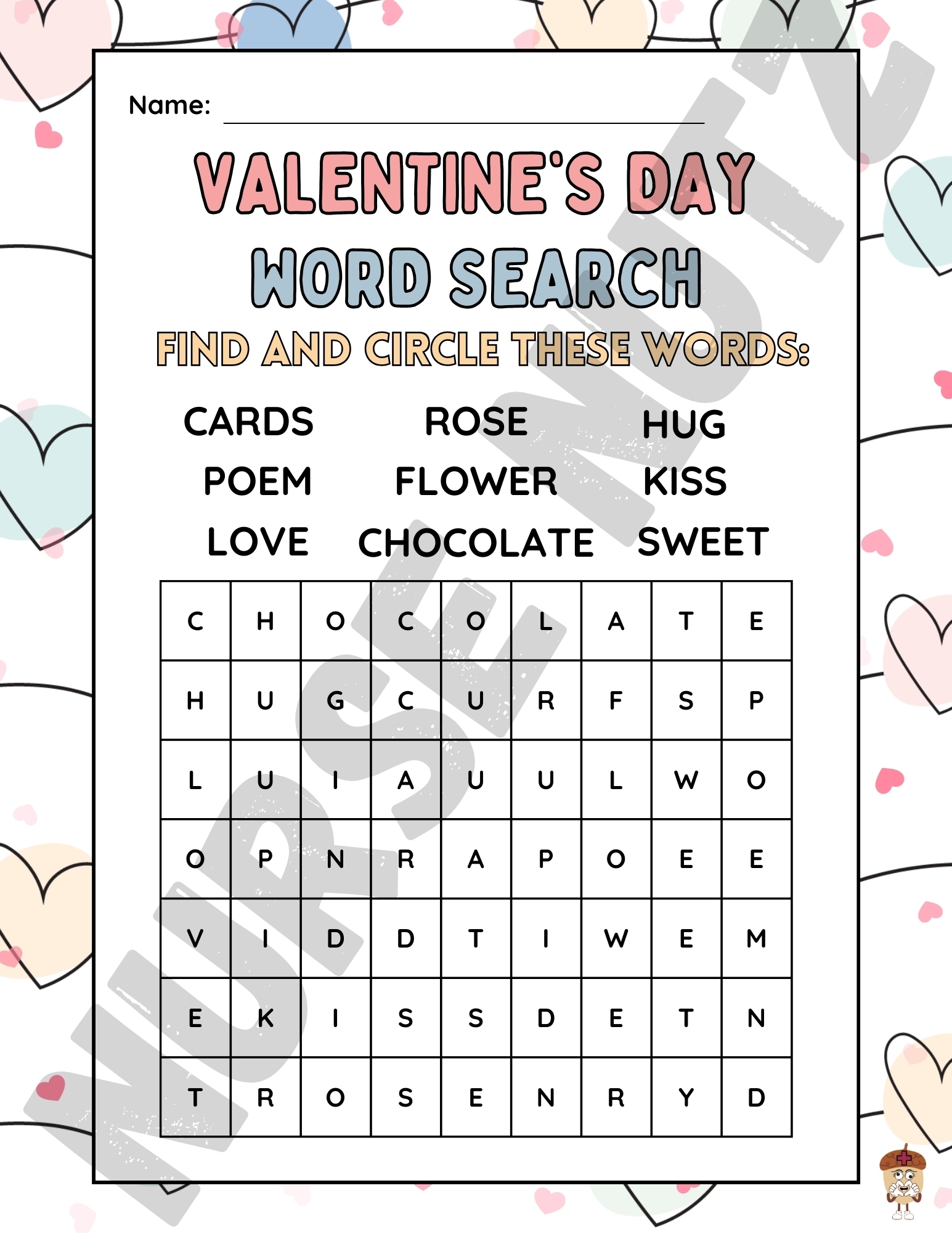 Valentine s Day Word Search Sweet Fun Puzzle For Kids Instant Download Valentine s Day Party Activity For Students Ages 5 9 Worksheet For K 5 To 3rd Grade Classful