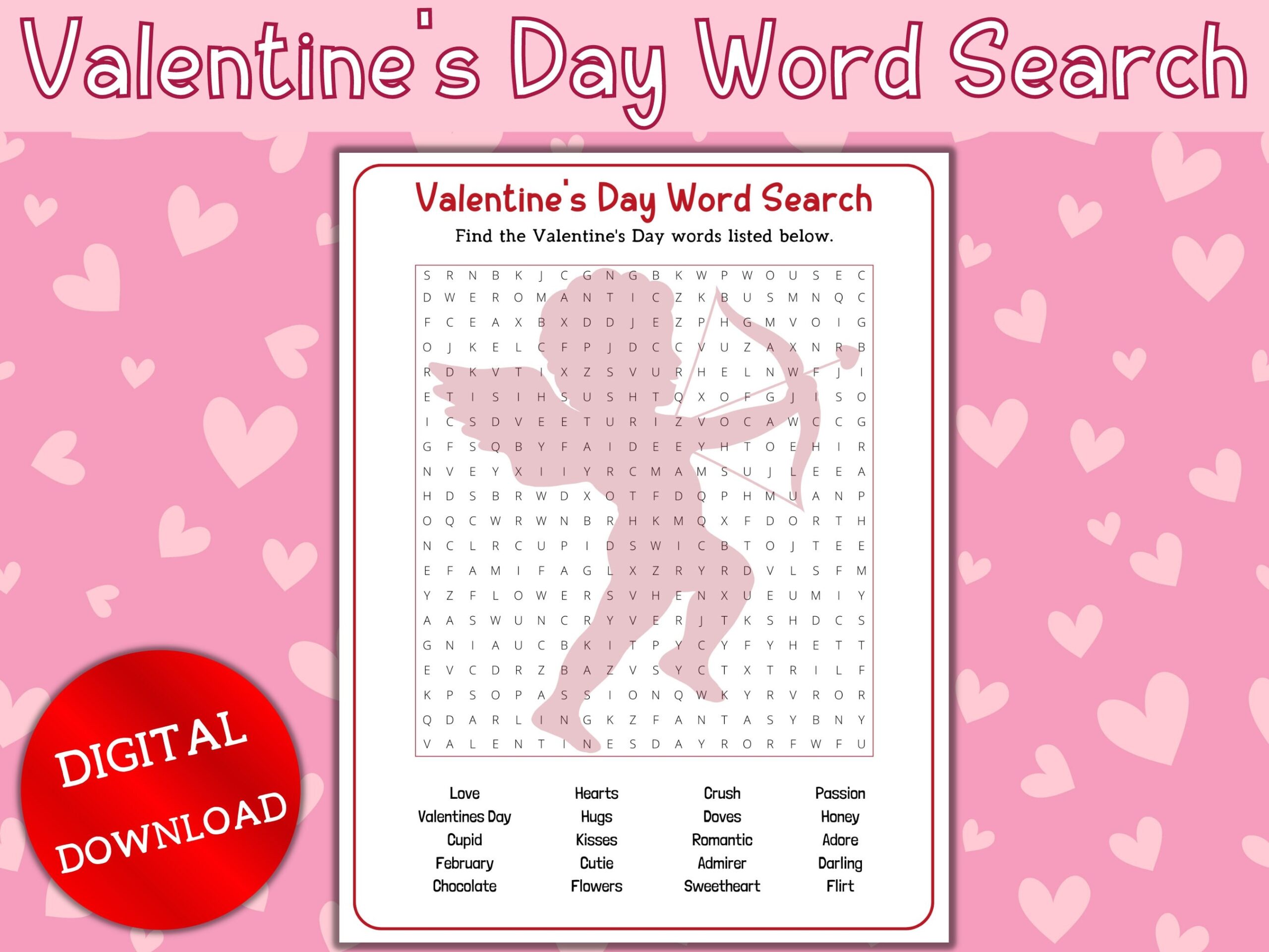 Valentine s Day Word Search valentine s Word Search Printable printable Valentine s Day Game Etsy