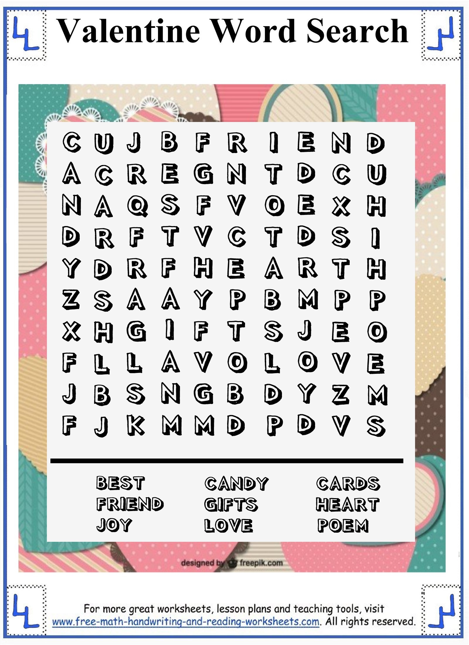 Free Printable Valentine Word Search