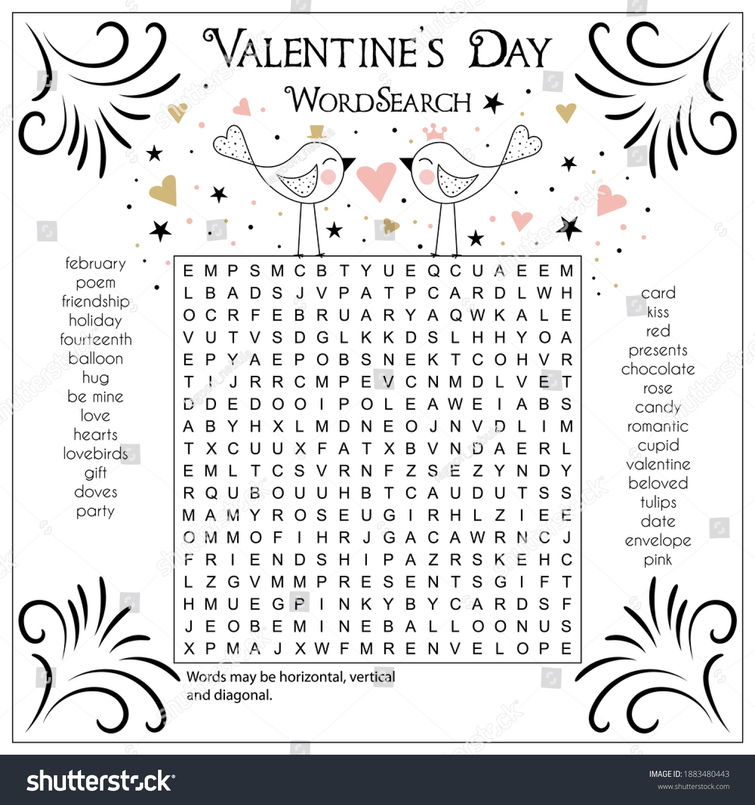 Valentines Day Word Search Puzzle Suitable Stock Vector Royalty Free 1883480443 Shutterstock