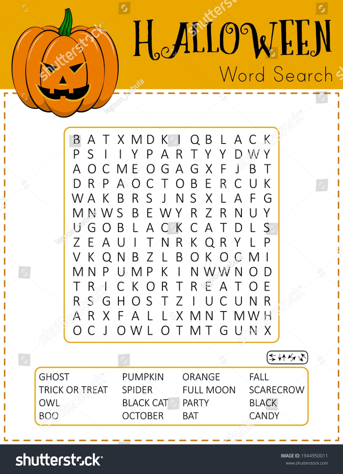 Vektor Stok Halloween Word Search Puzzle Educational Game Tanpa Royalti 1944950011 Shutterstock