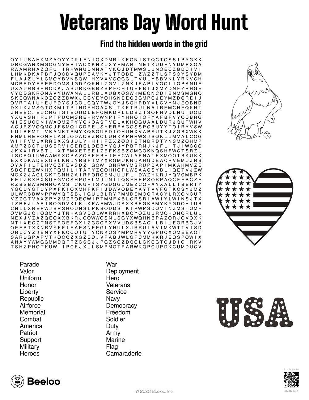 Veterans Day themed Word Searches Beeloo Printable Crafts And Activities For Kids