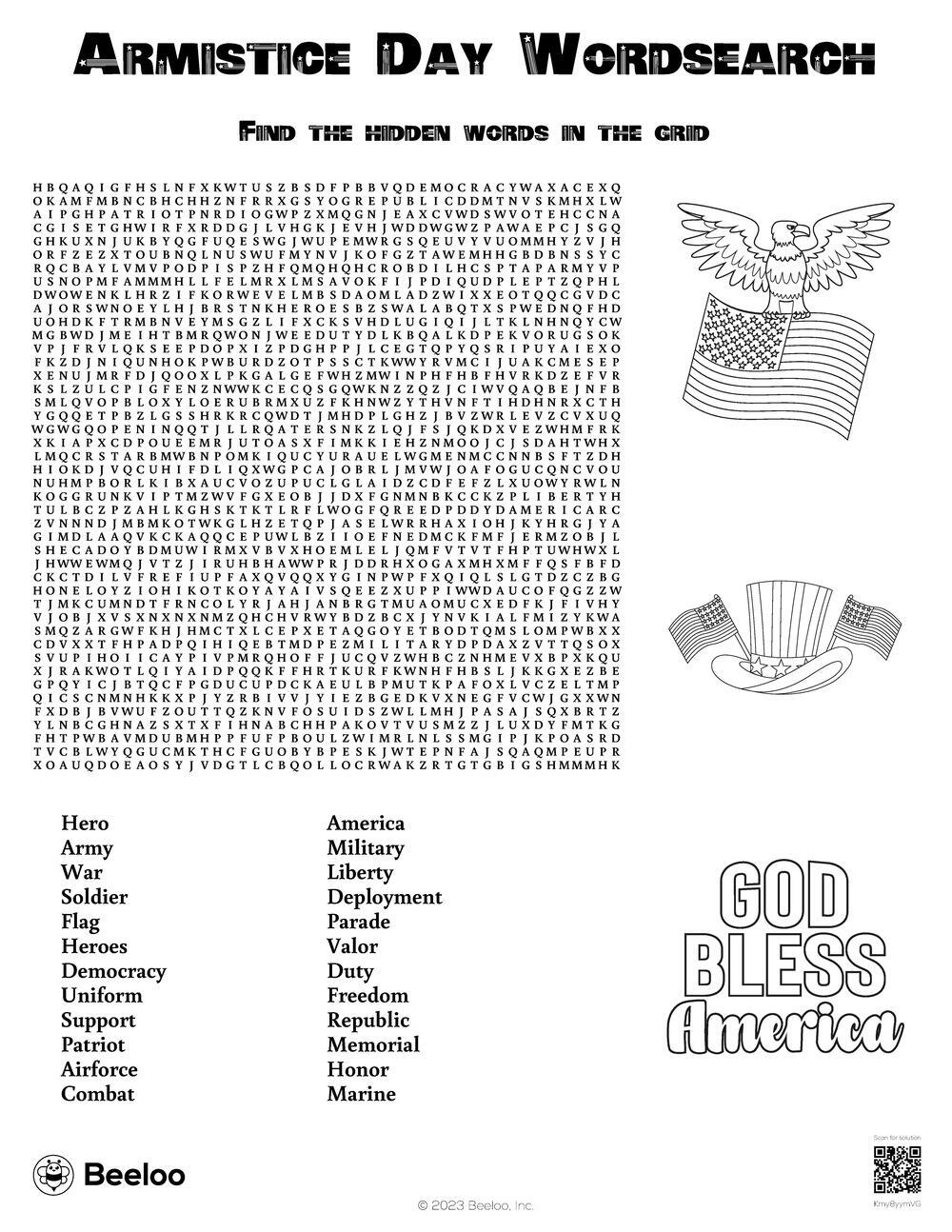 Veterans Day themed Word Searches Beeloo Printable Crafts And Activities For Kids