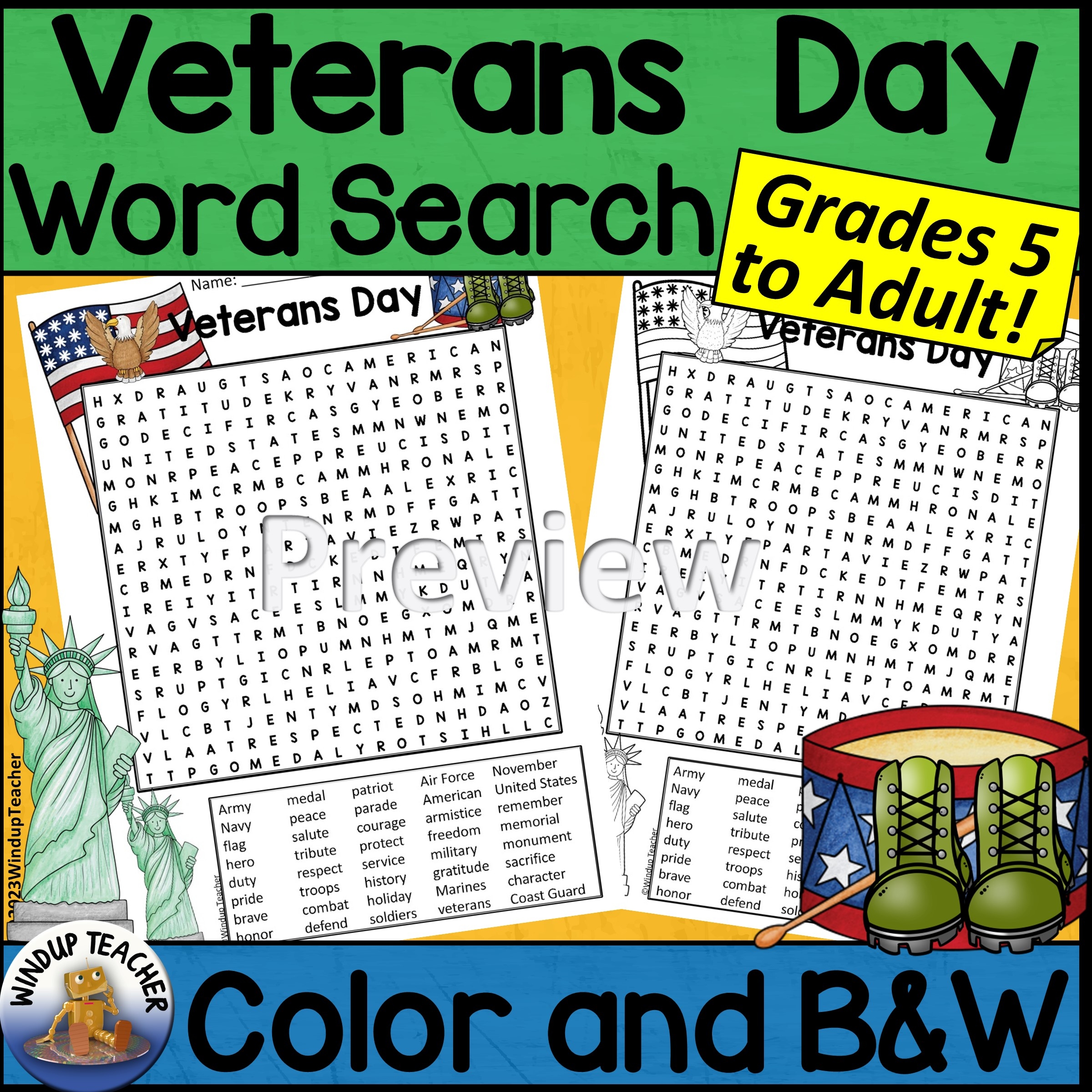 Veterans Day Word Search Activity Hard For Grades 5 To Adult Made By Teachers