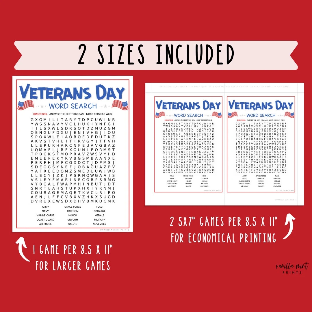 Veterans Day Word Search Game Printable Veterans Day Party Games America USA Patriotic Classroom Games U S Military Veteran Etsy