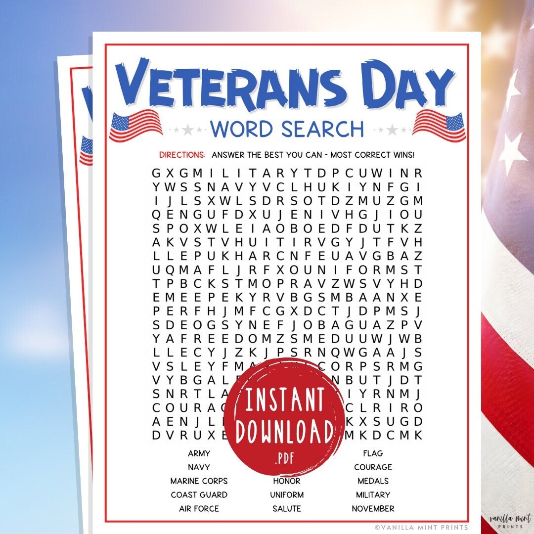 Veterans Day Word Search Puzzle