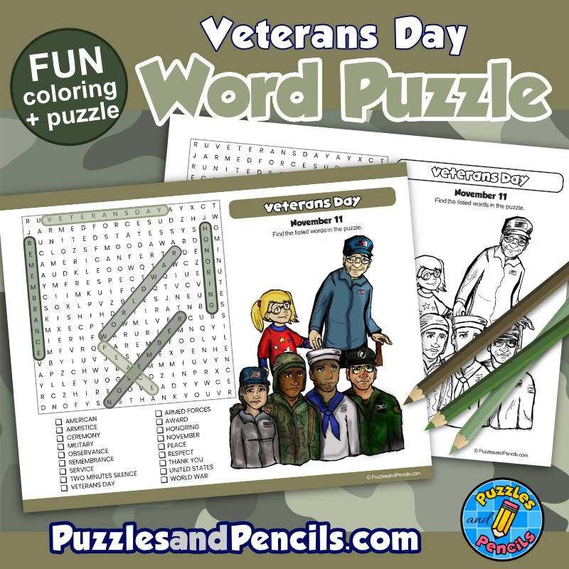 Veterans Day Word Search Puzzle Activity Page With Coloring Made By Teachers