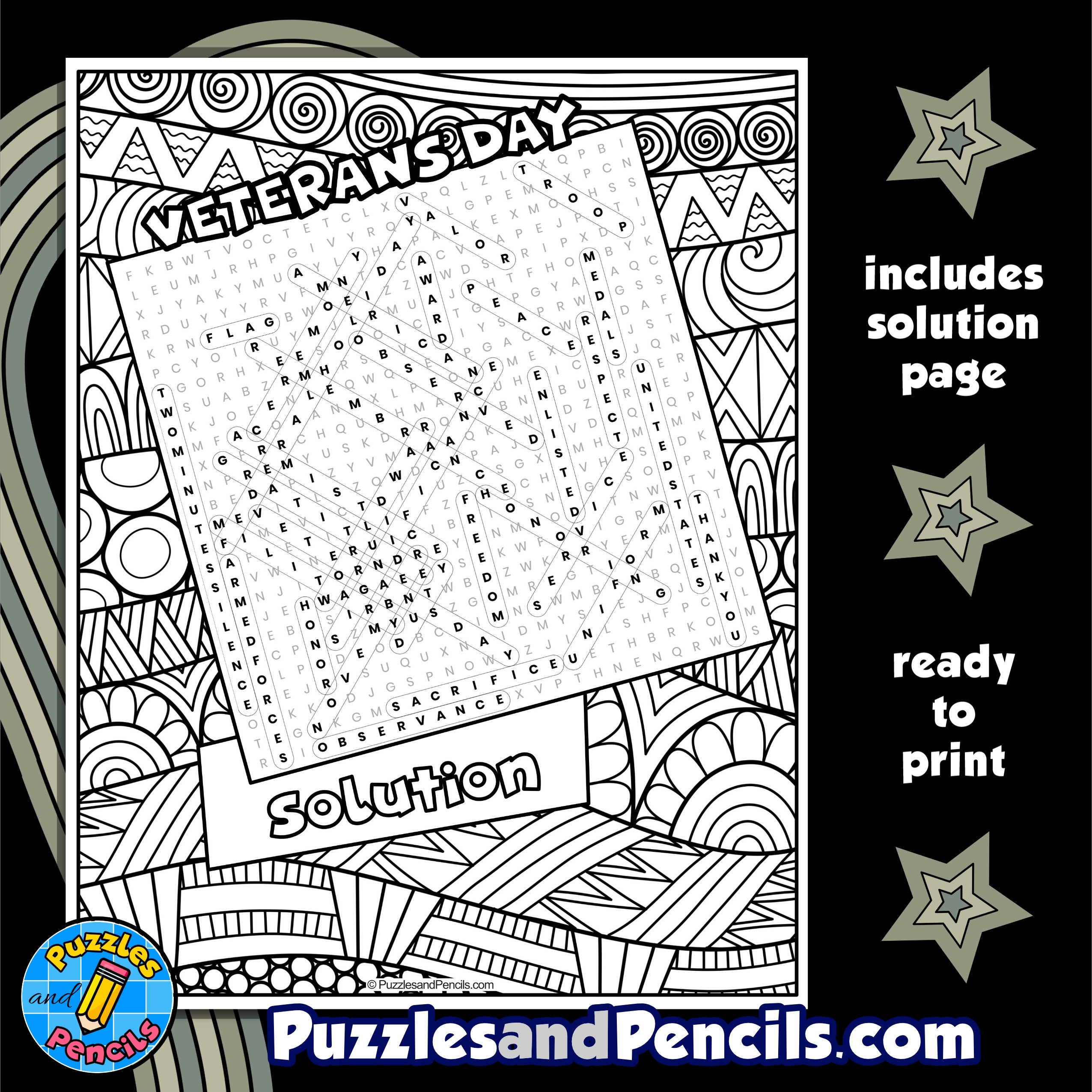 Veterans Word Search Printable