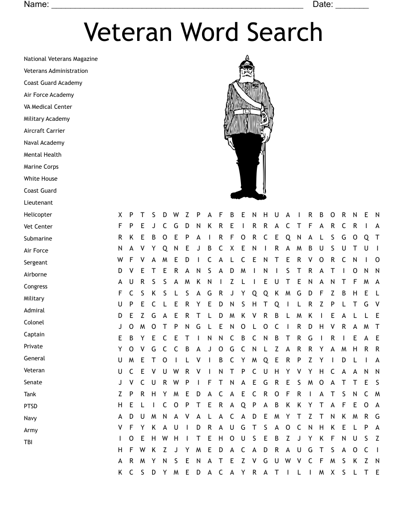 Veterans Day Word Search Answers