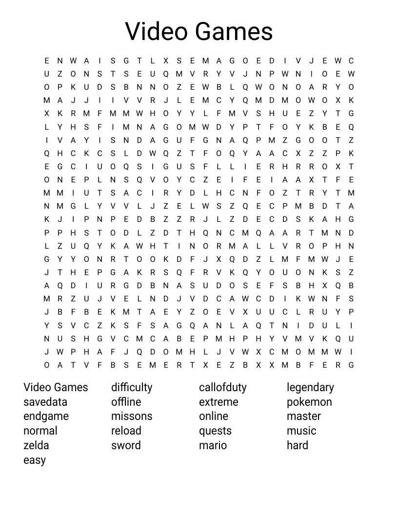 Video Games Word Search WordMint Video Games Word Search WordMint