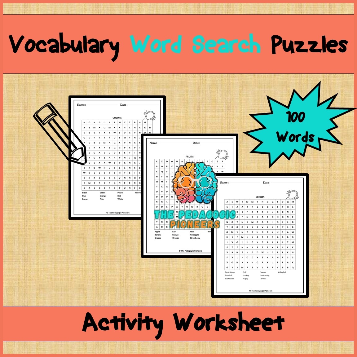 Vocabulary Word Search Puzzles Activity Worksheet 100 Words 40 Puzzles Made By Teachers