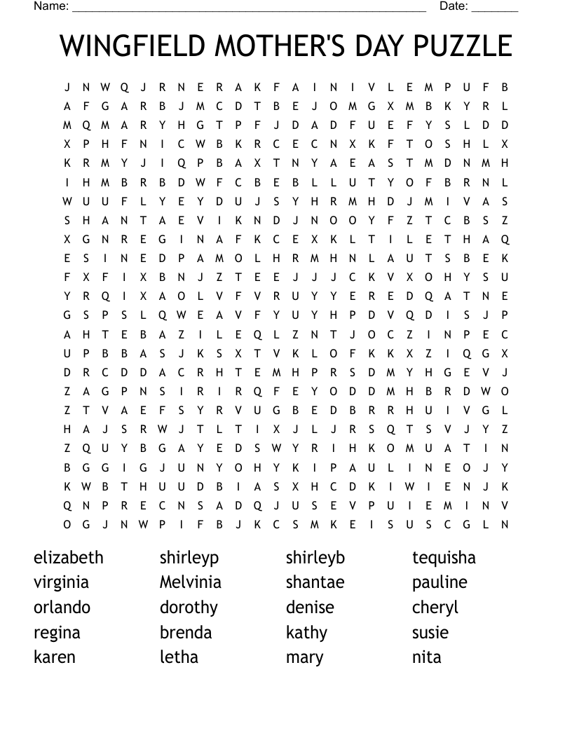 WINGFIELD MOTHER S DAY PUZZLE Word Search WordMint