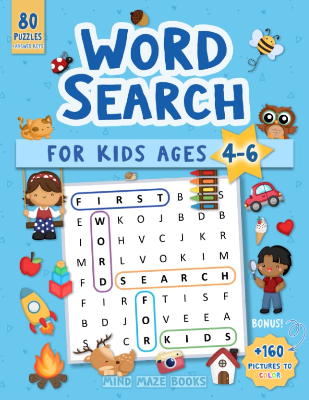 Word Search For Kids Ages 4 6 Easy Puzzles And Sight Words Word Search For Kindergarteners To 1st Graders Bonus Coloring Pictures Books Mind Maze 9798394331282 Amazon Books