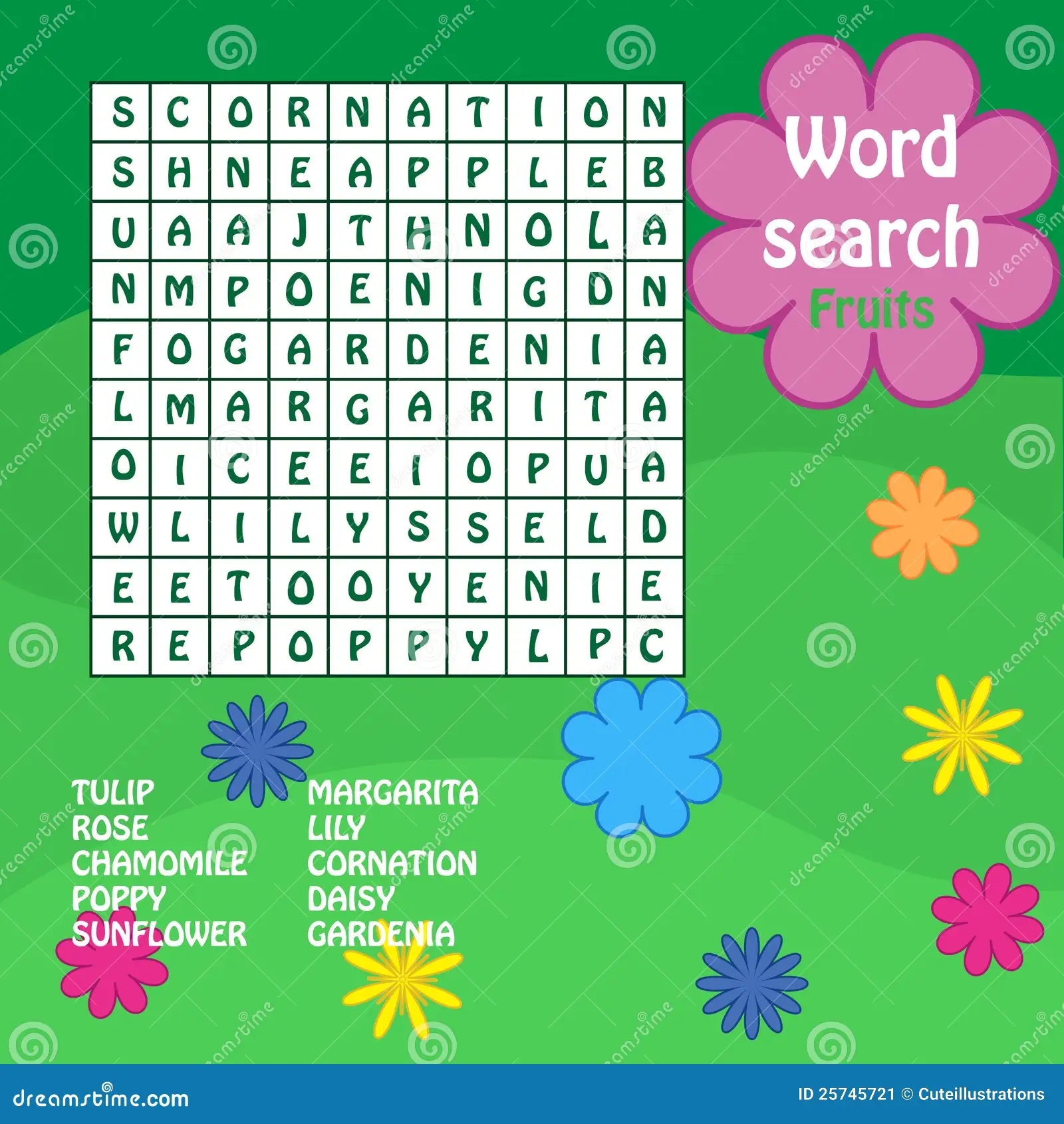 Word Search Game Flowers Stock Vector Illustration Of Game 25745721