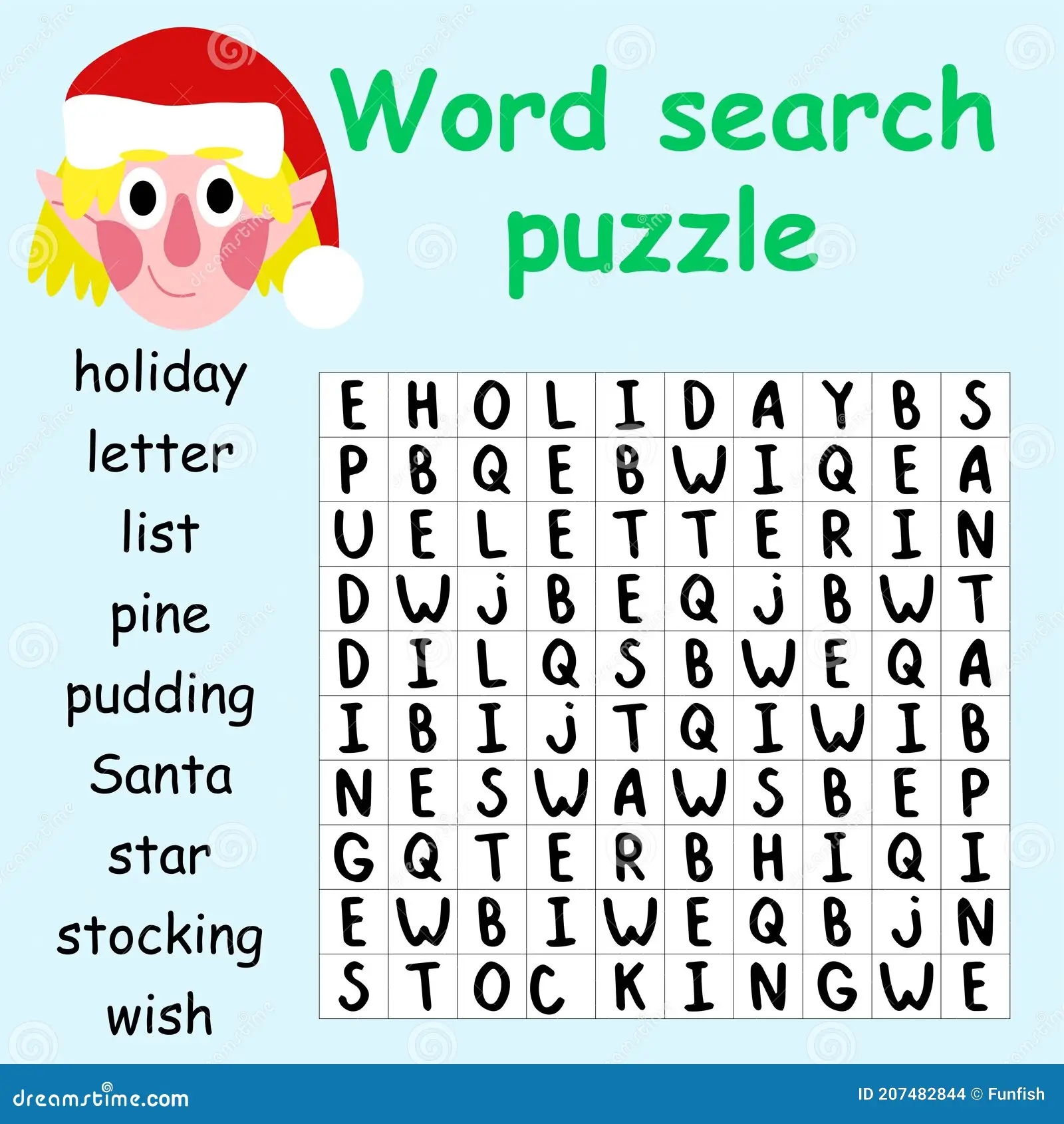 Word Search Puzzle With Funny Elf Game Vector Stock Vector Illustration Of Colorful Kids 207482844