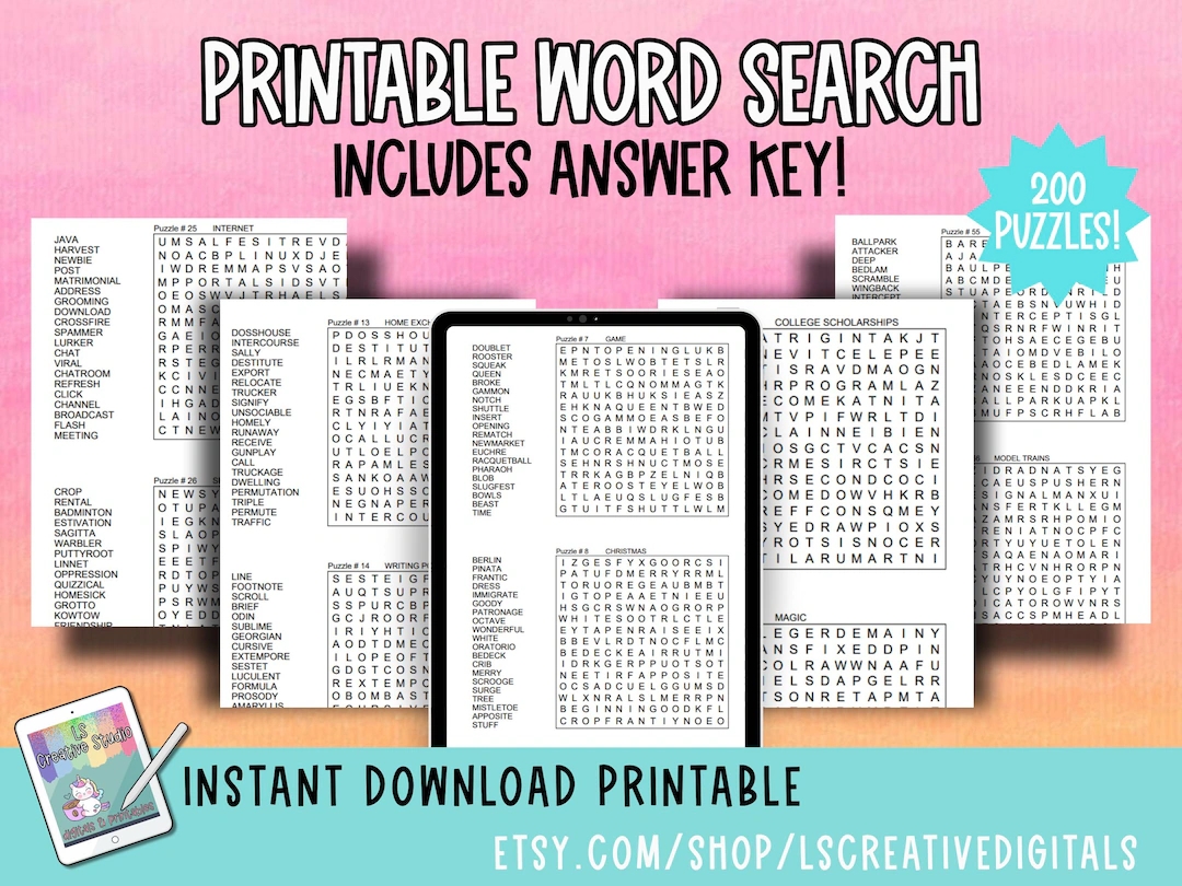 Word Search Puzzle Worksheets W answer Key Brain Games For Adults Printable Word Games Etsy
