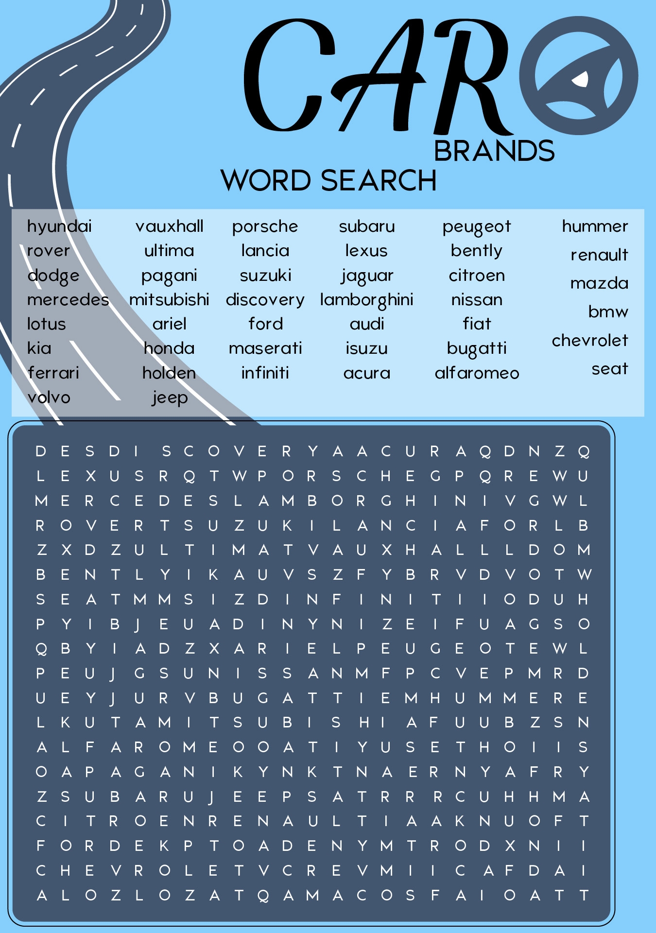 Word Searches Cars 10 Free PDF Printables Printablee
