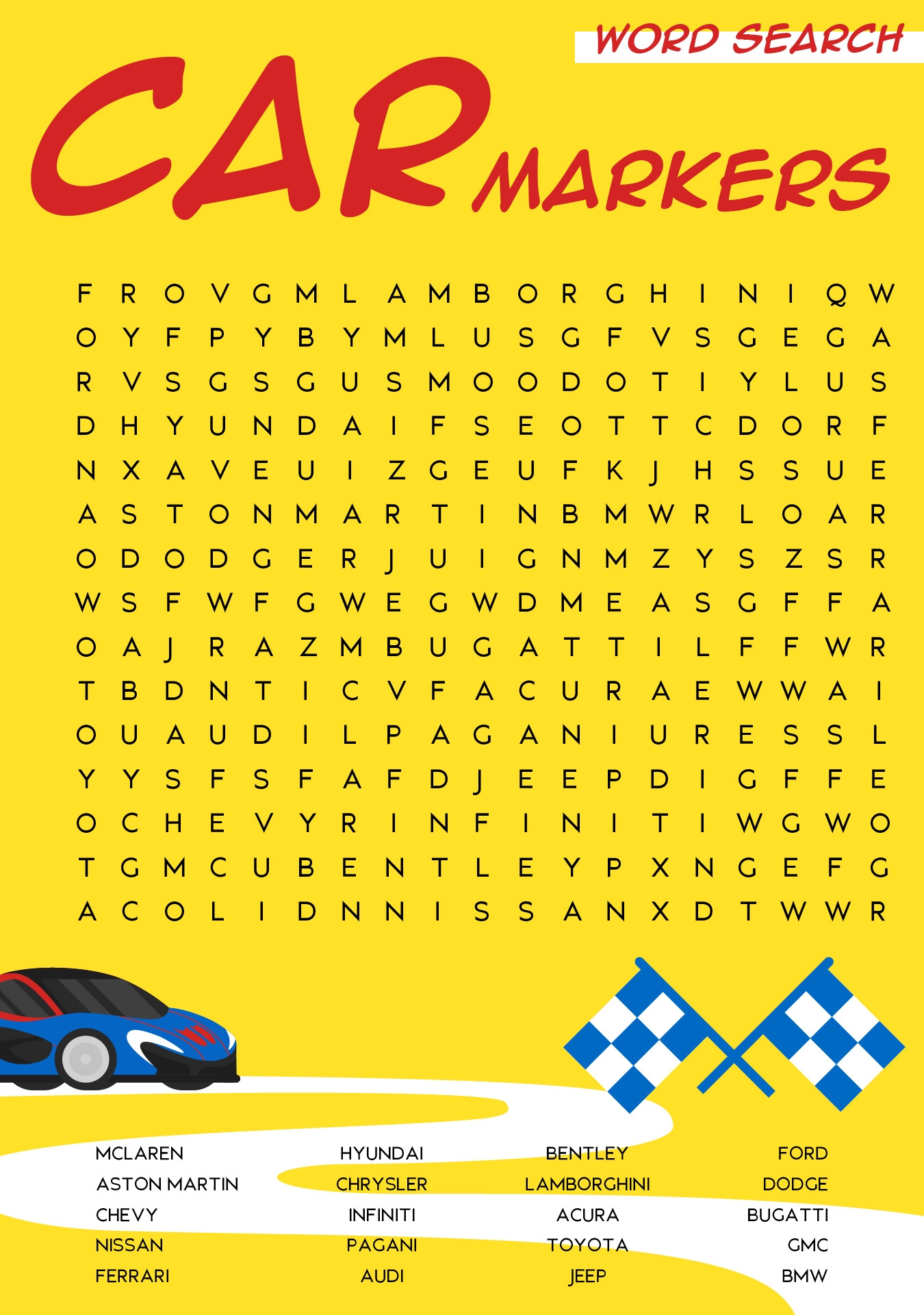 Word Searches Cars 10 Free PDF Printables Printablee