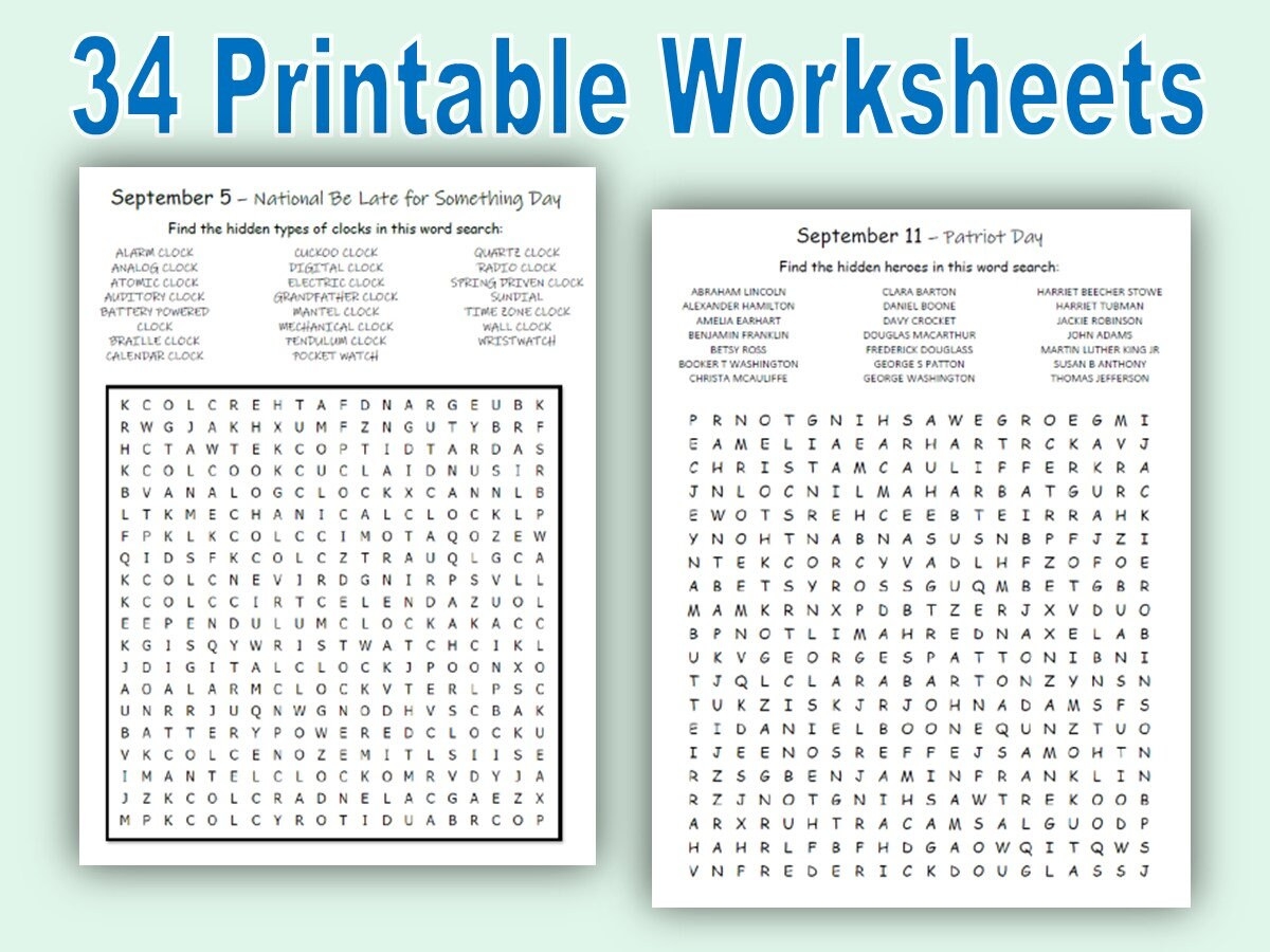 Word Searches For September Digital Download Back To School After School Activities Daycare Learning Spelling And Vocabulary Worksheets Etsy