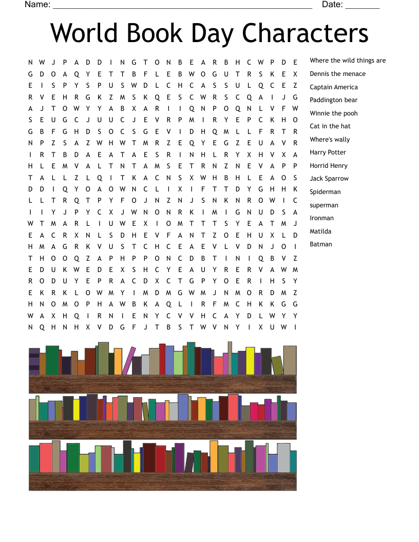 World Book Day Characters Word Search WordMint World Book Day Characters Word Search WordMint