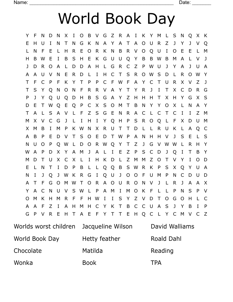World Book Day Characters Word Search WordMint World Book Day Characters Word Search WordMint